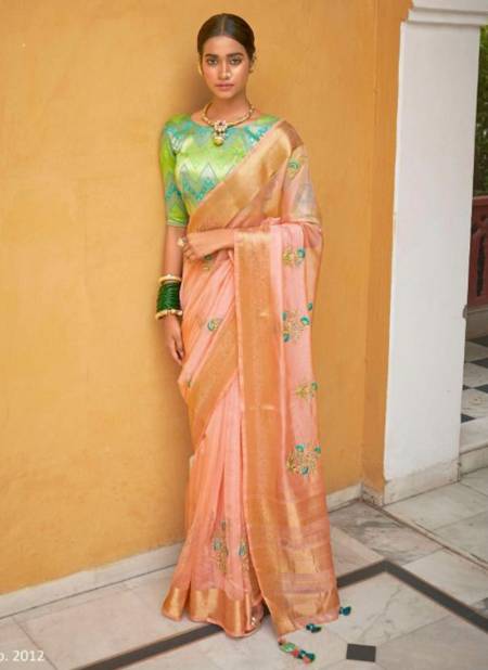 Peach Colour Rabab Kimora New Latest Designer Organza Silk Ethnic Wear Saree Collection 2012